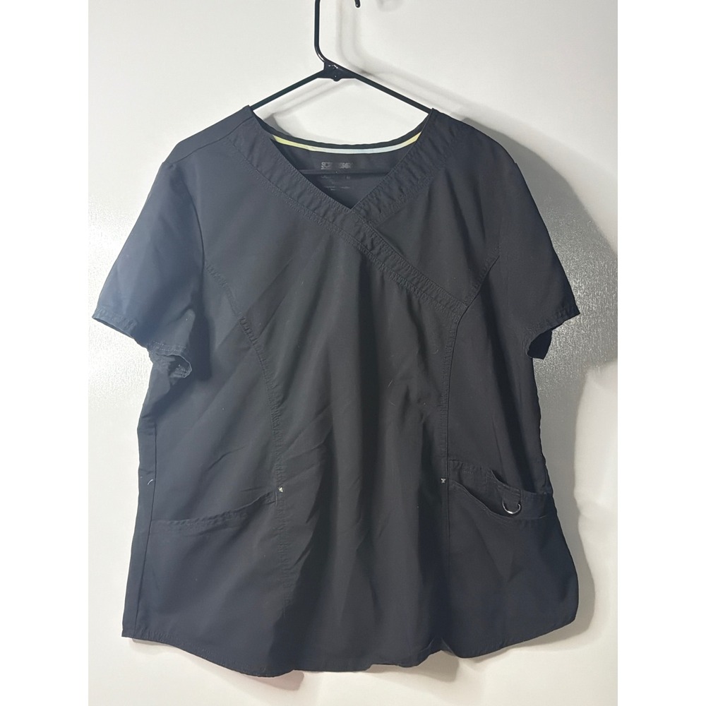 Scrubstar Ultimate Womens XL Black Mock Wrap Scrub Top WM00T362 D-Ring Pockets